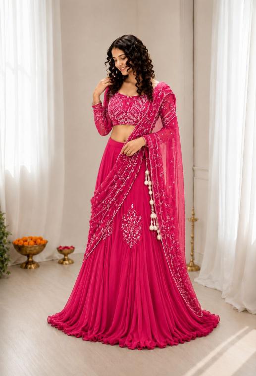 Trending Stylelish BB 73  Chinon Silk Pink Lehenga choli manufacturers in Gujarat